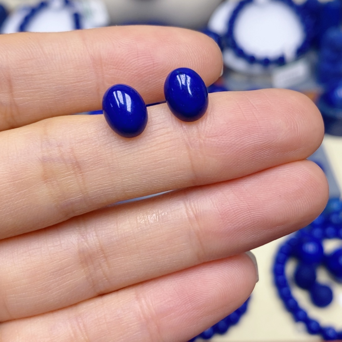 青金石银S925镶嵌耳饰