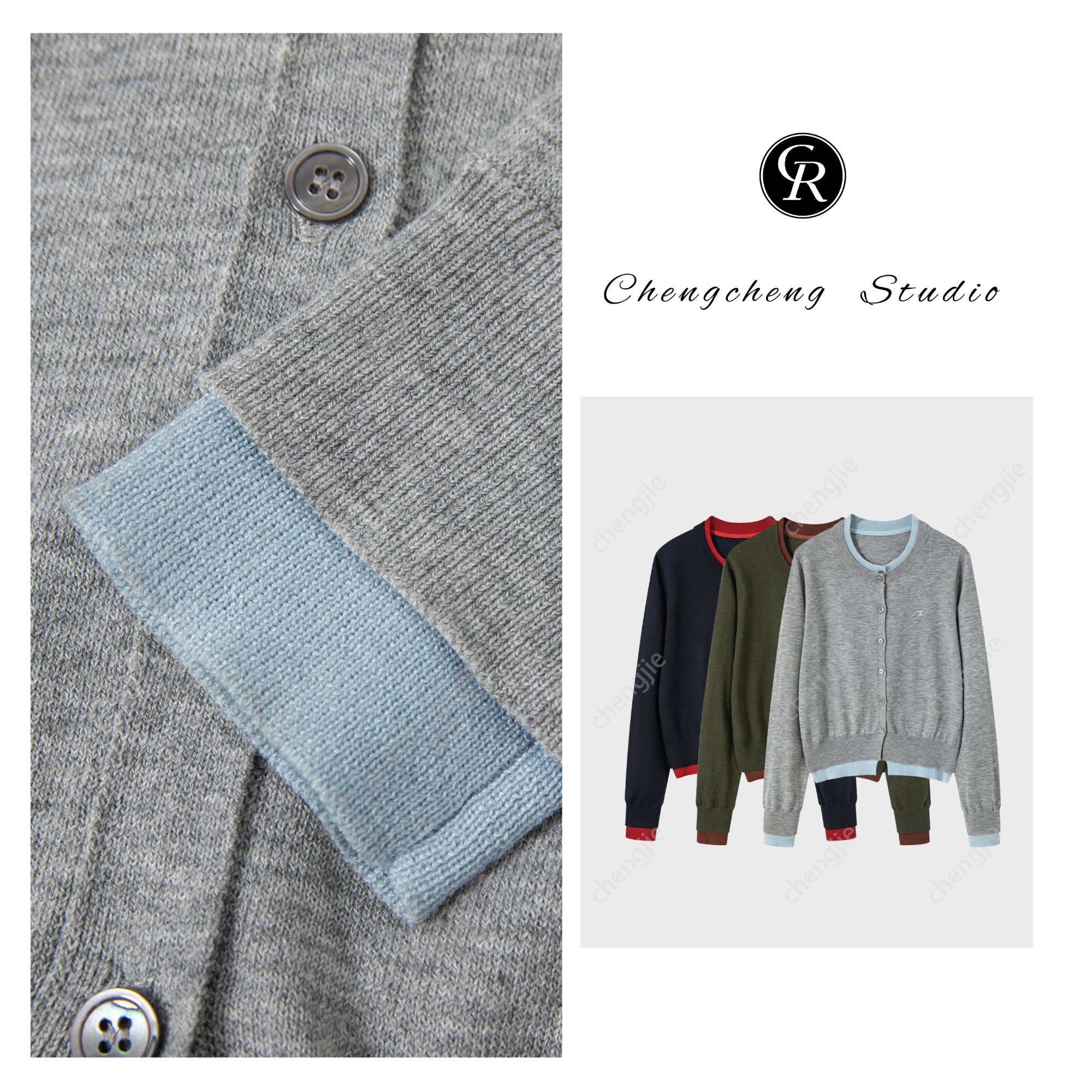 RAIN.CUN【格调】开胸圆领假两件套针织衫长袖针织衫11861