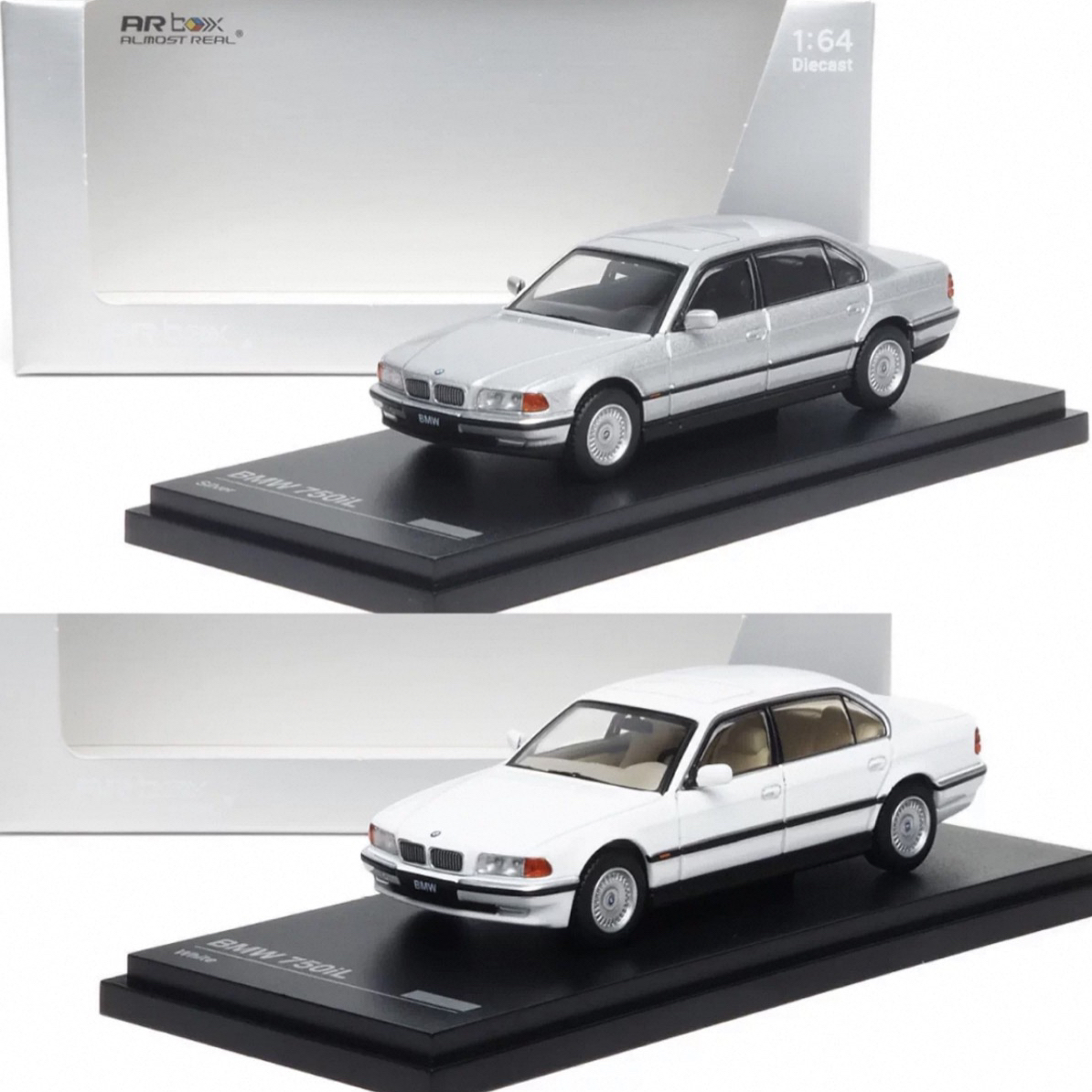 AR 1:64 宝马BMW E38 750iL 银色/白色 合金车模