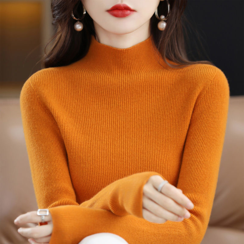针织衫女毛衫半高领打底衫内搭秋冬短款修身显瘦百搭毛衣女