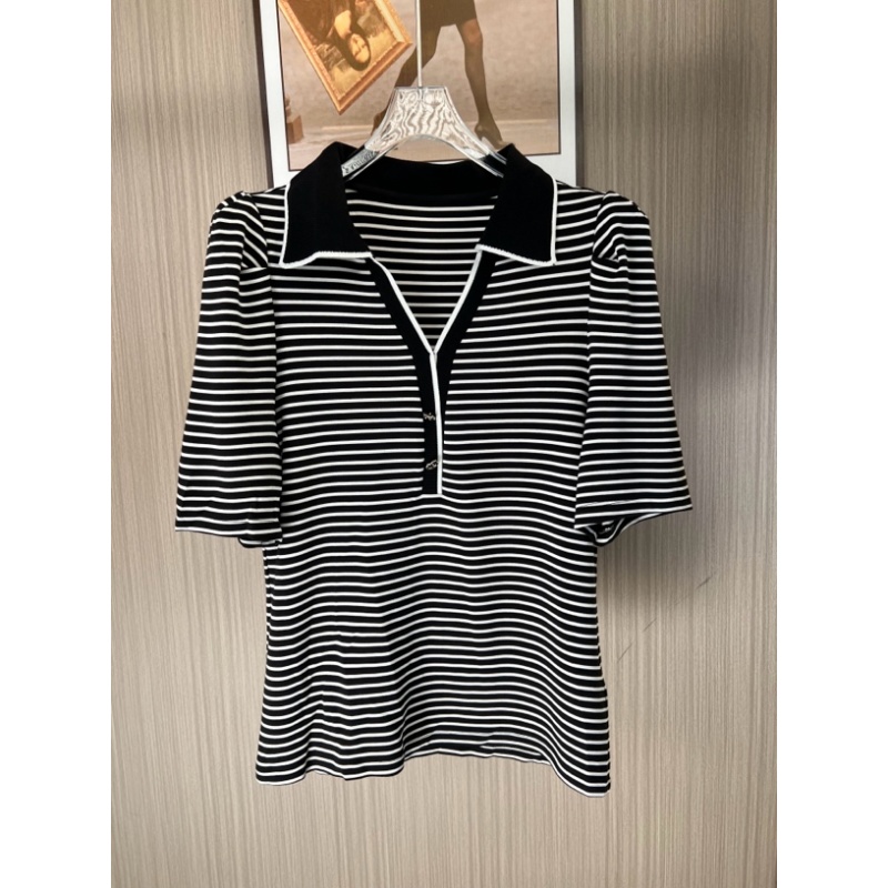 2516品牌撤柜百搭女装剪标时尚条纹设计款气质上衣针织衫夏季