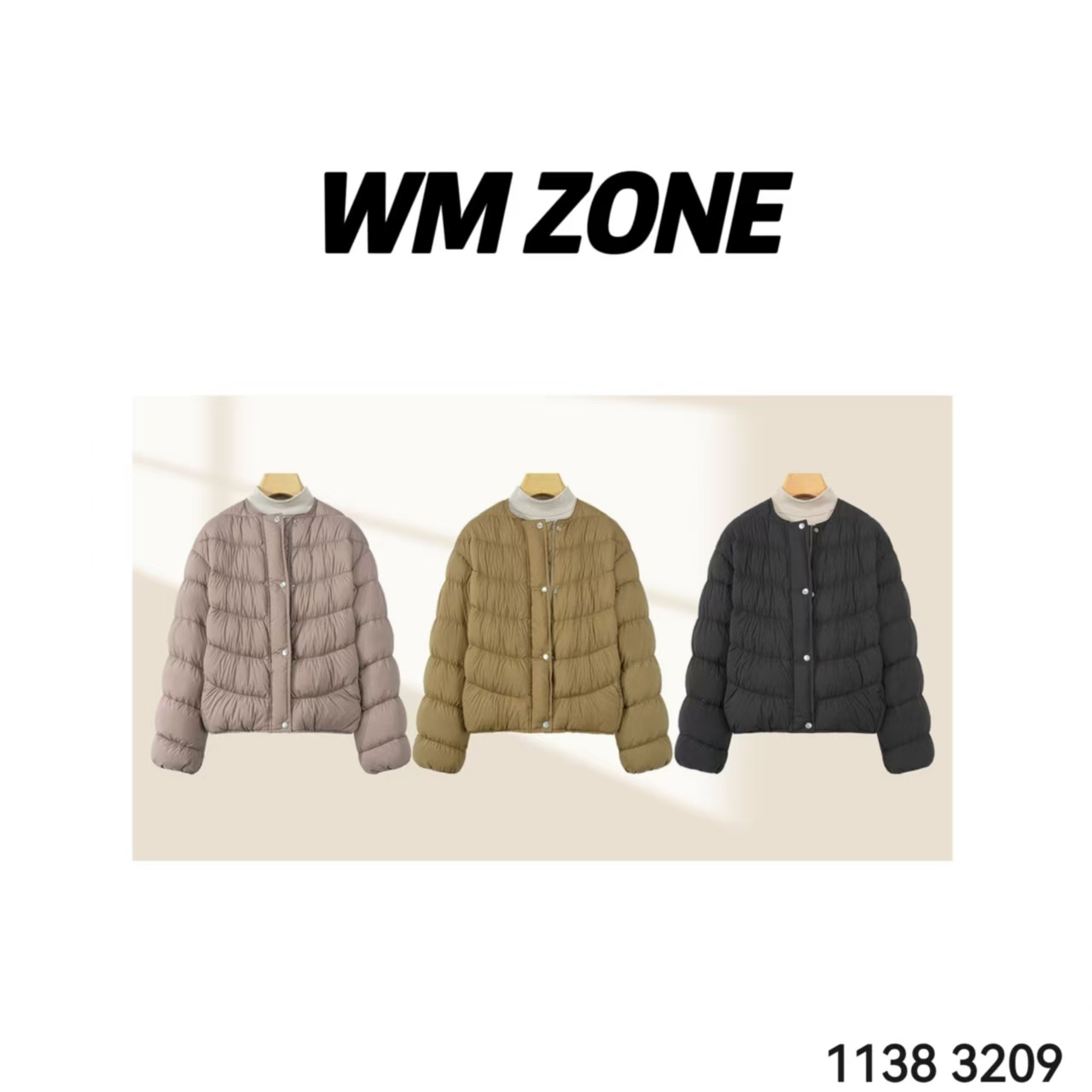 WM 4-4017 3209 女款小松涂层无领细褶短款鹅绒服