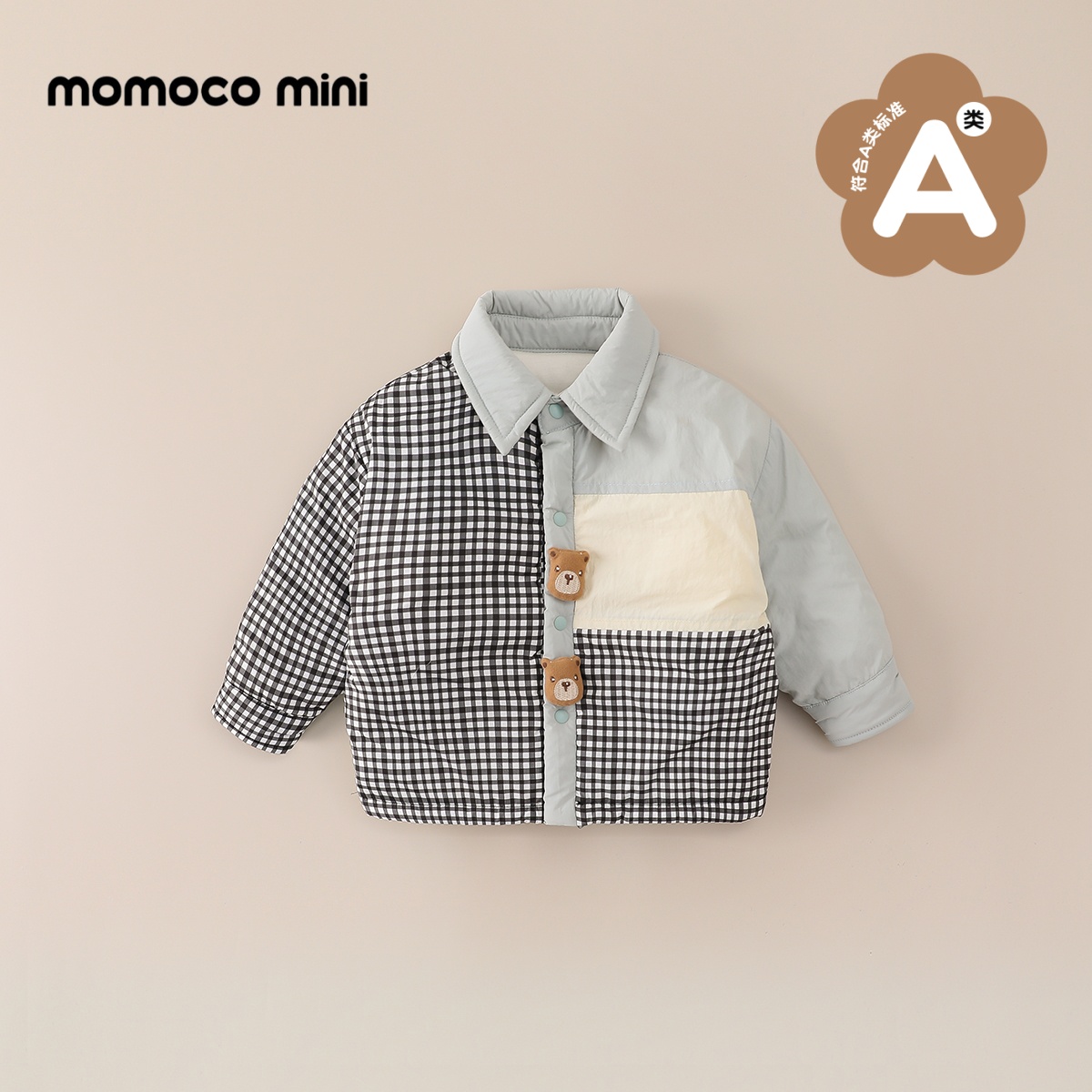 MOMOCOmini冬季婴童格子相拼色夹棉保暖棉衬衫男宝87410101003