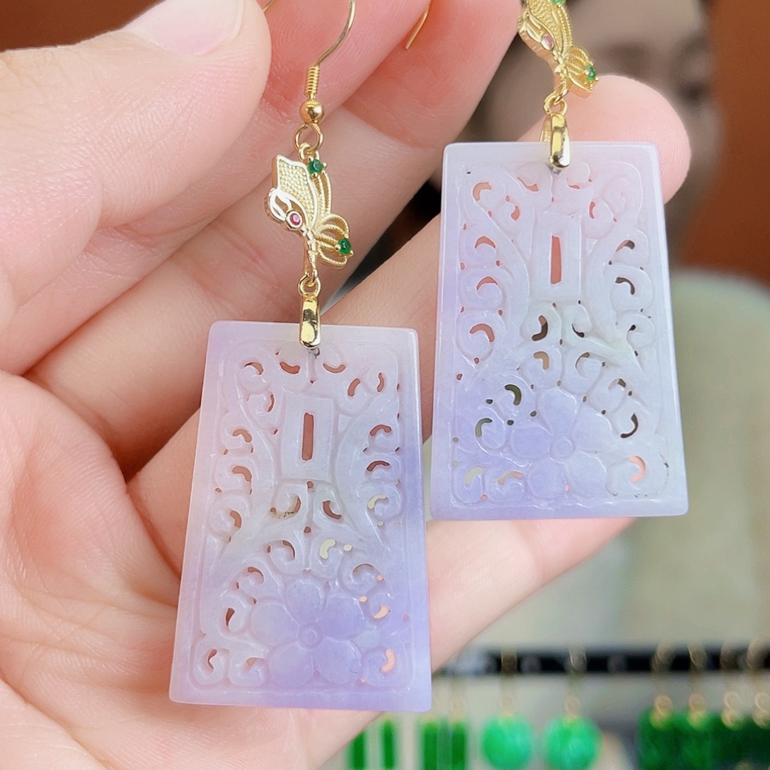 翡翠银S925镶嵌耳饰