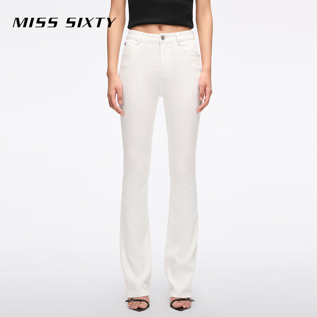 Miss Sixty2025秋季新款牛仔裤女白色含醋酸复古显瘦微喇叭长裤