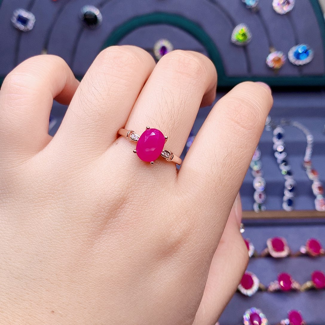 红宝石戒指银S925镶嵌