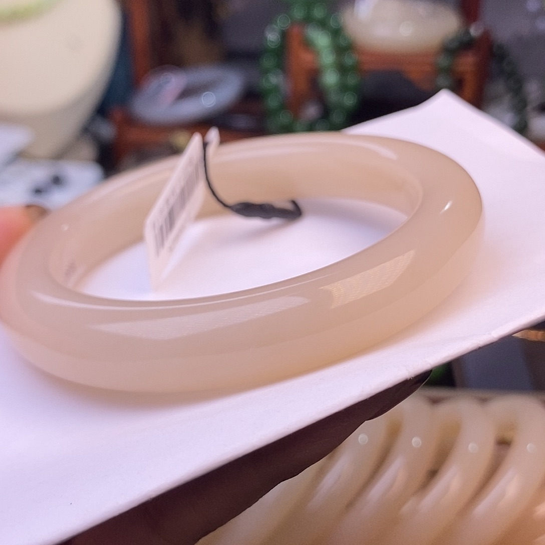 和田玉毕业级老矿料油膏料浓红粉手镯60.4未镶嵌