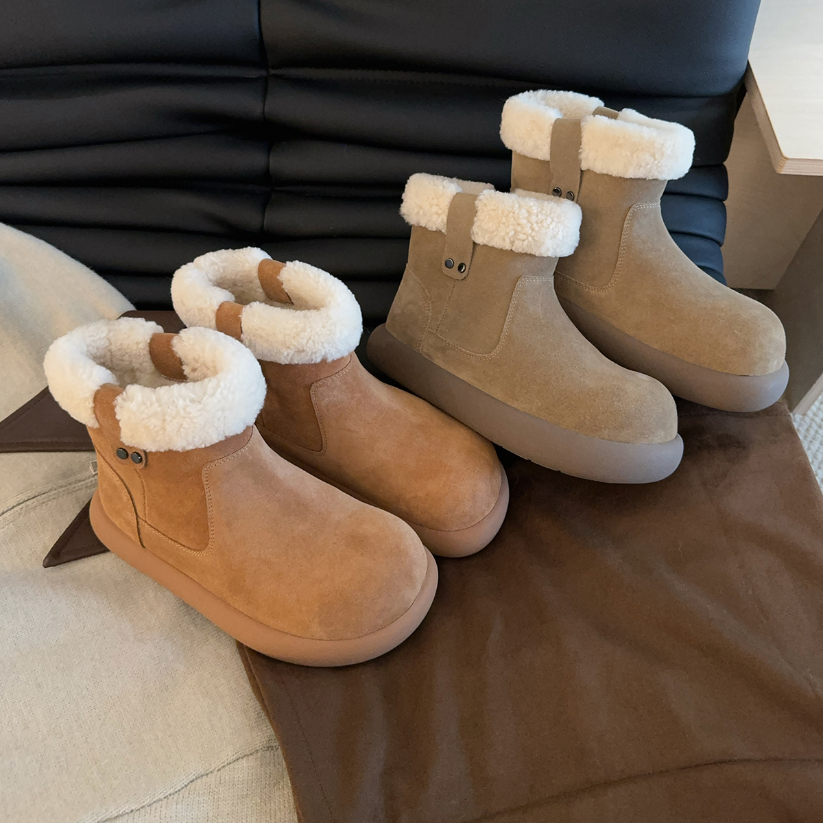 网红厚底小土豆雪地靴女款2025新款冬季皮毛一体中筒靴子保暖棉鞋