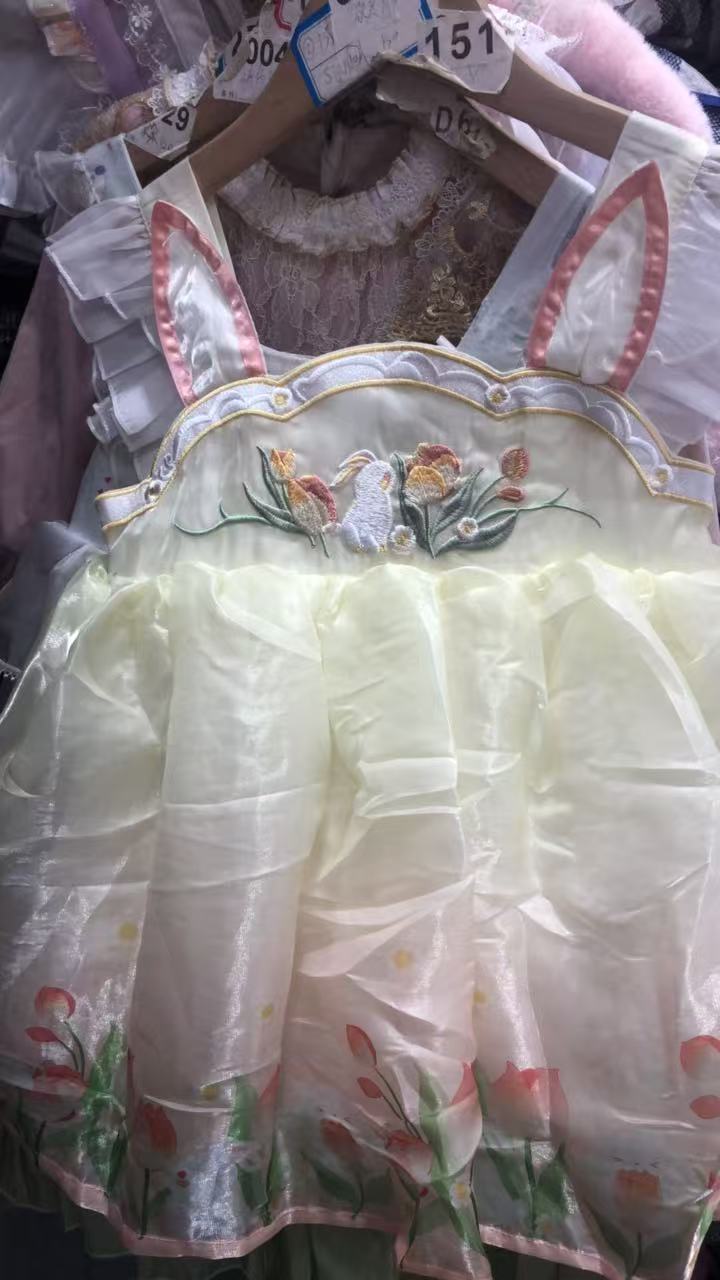 短袖女童装蓬蓬裙宝宝公主裙拼色连衣裙吊带刺绣女童小童裙子