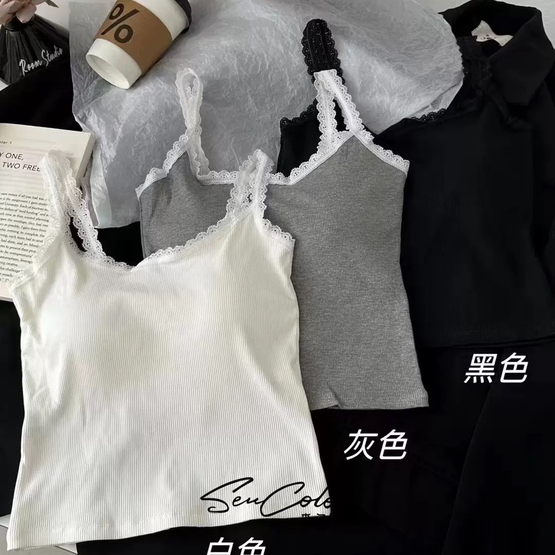 【蕾丝美背】自带胸垫蕾丝吊带美背背心