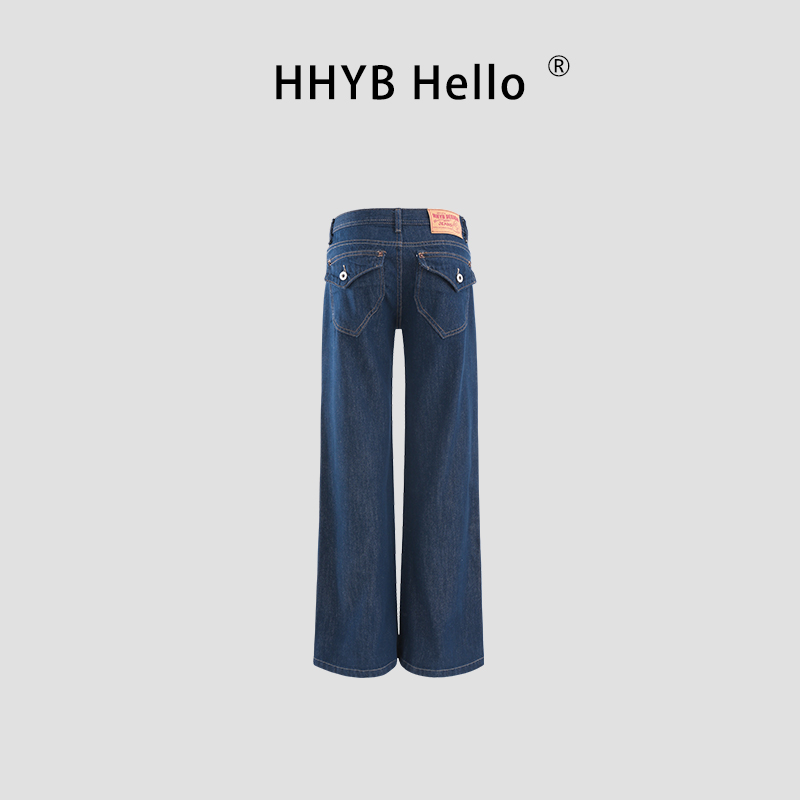 HHYB Hello复古低腰宽松直筒休闲裤新款阔腿牛仔裤女Q254351