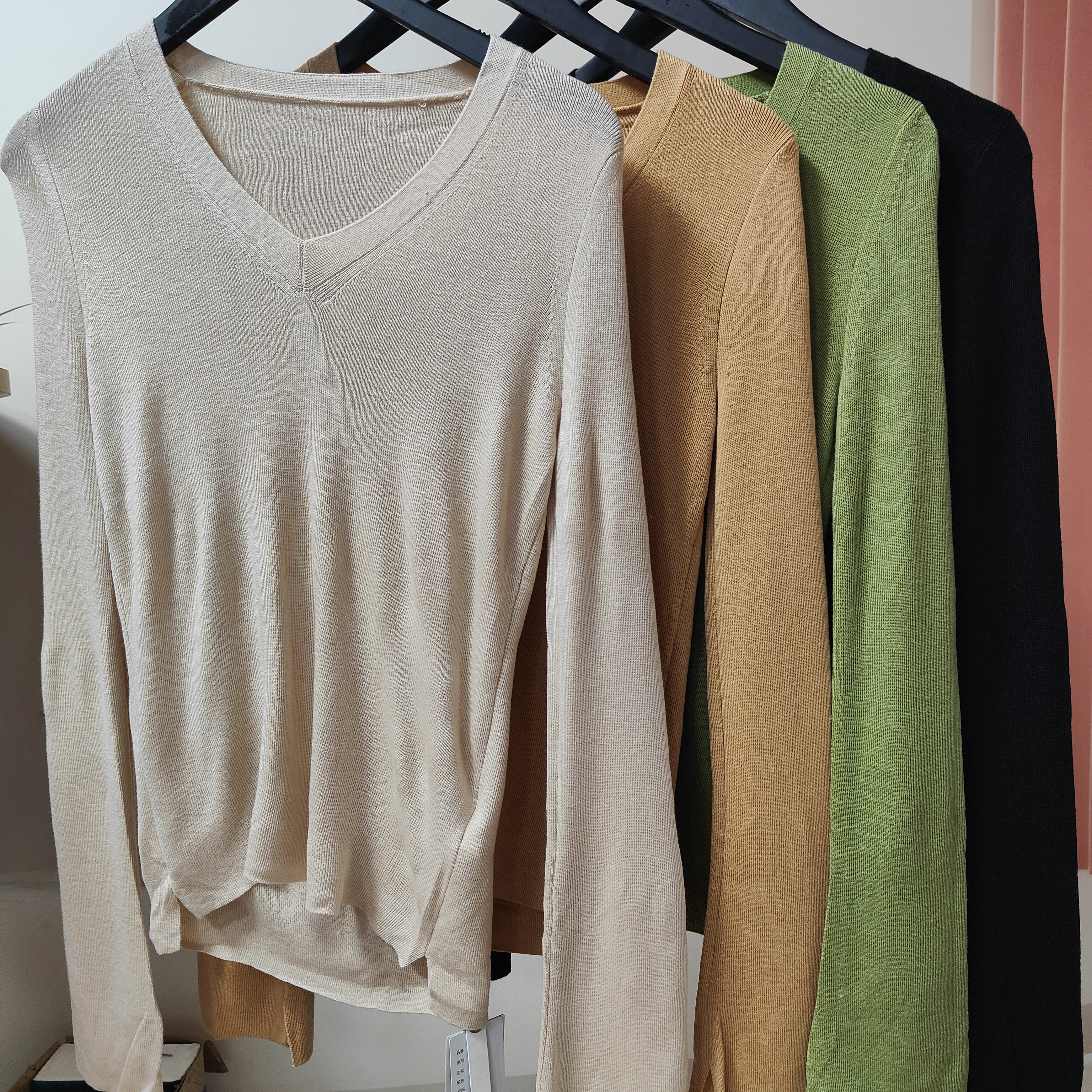 91081新款时尚宽松纯色V领套头百搭打底衫针织衫毛衣