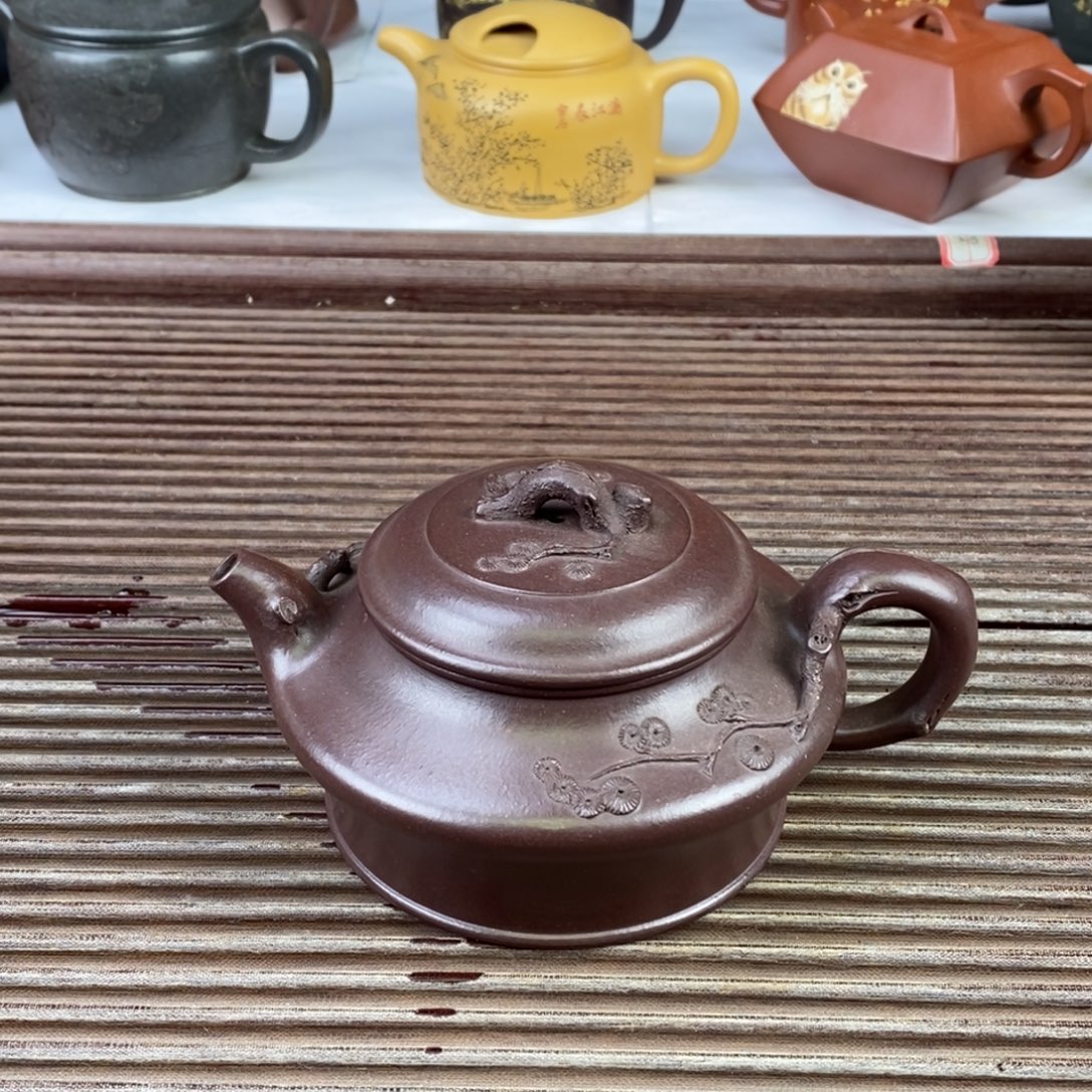 紫砂茶壶白4 虚扁松