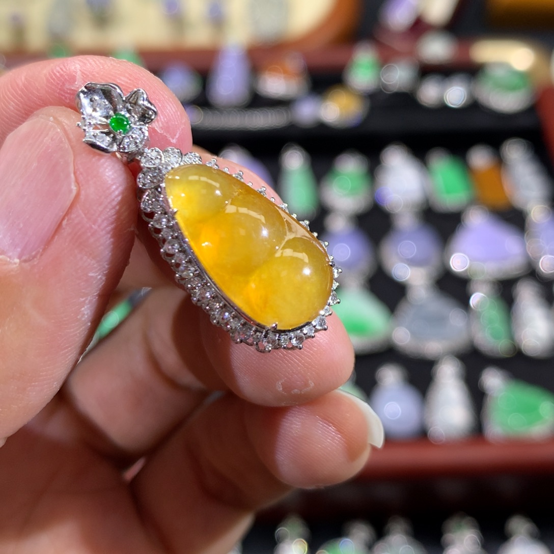 翡翠18K金镶嵌吊坠(不含链)