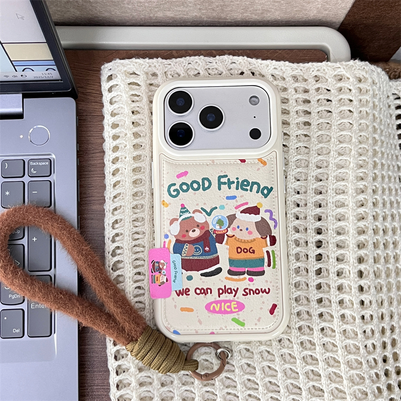 皮纹卡通可爱彩色泼墨小熊适用16promax手机壳iPhone17苹果15/14 