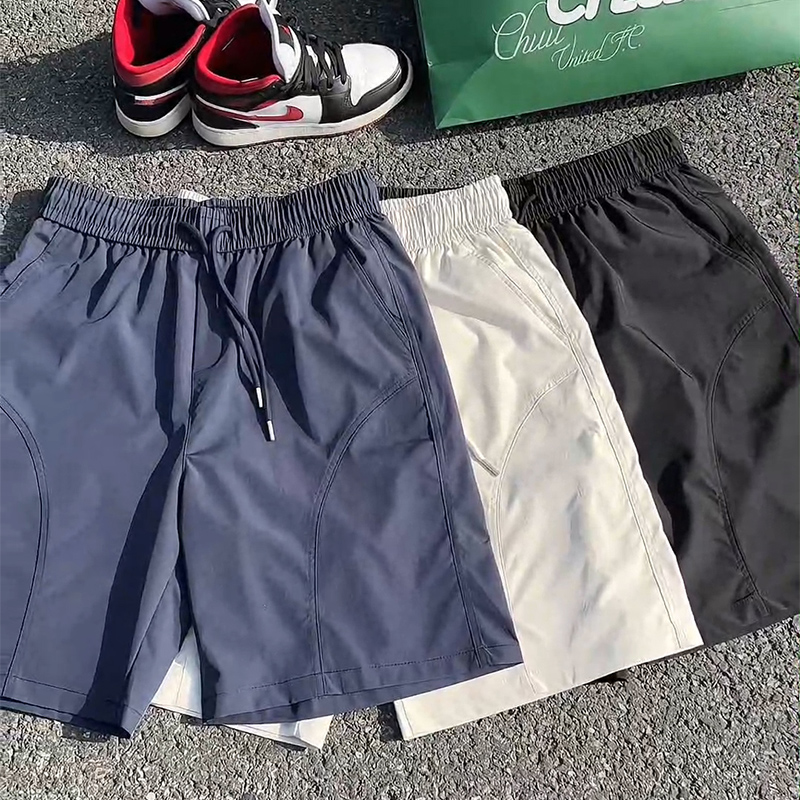 斜切冰丝速干短裤男款夏季潮牌美式机能休闲中裤宽松大码五分裤子