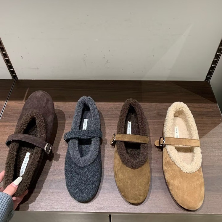 法式仙女加绒毛毛鞋豆豆鞋女平底2025秋冬软底玛丽珍鞋勃肯鞋棉鞋