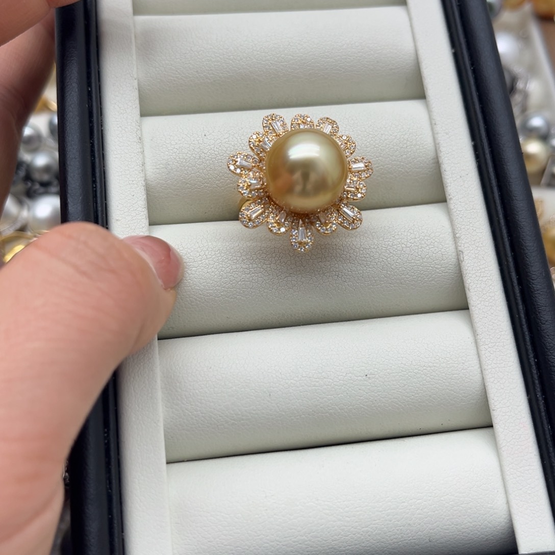 戒指银S925镶嵌海水珍珠