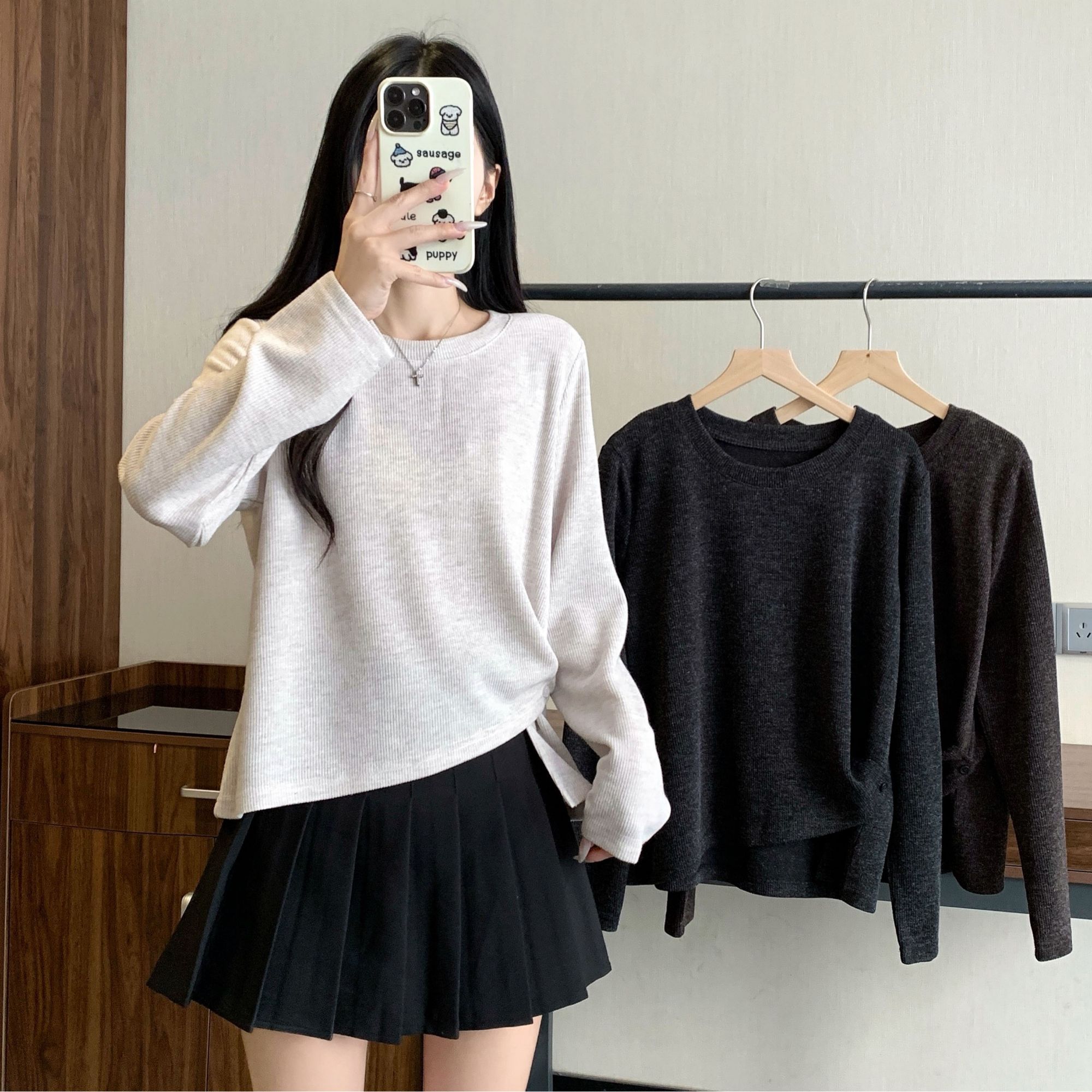 设计感不规则下摆长袖针织衫上衣时尚百搭2025年大码女装新款秋冬