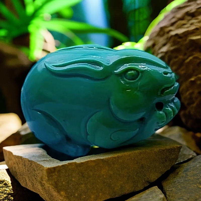 暴力蓝绿松石吊坠湖北原矿绿松石雕花颈饰／挂件／吊坠／饰品