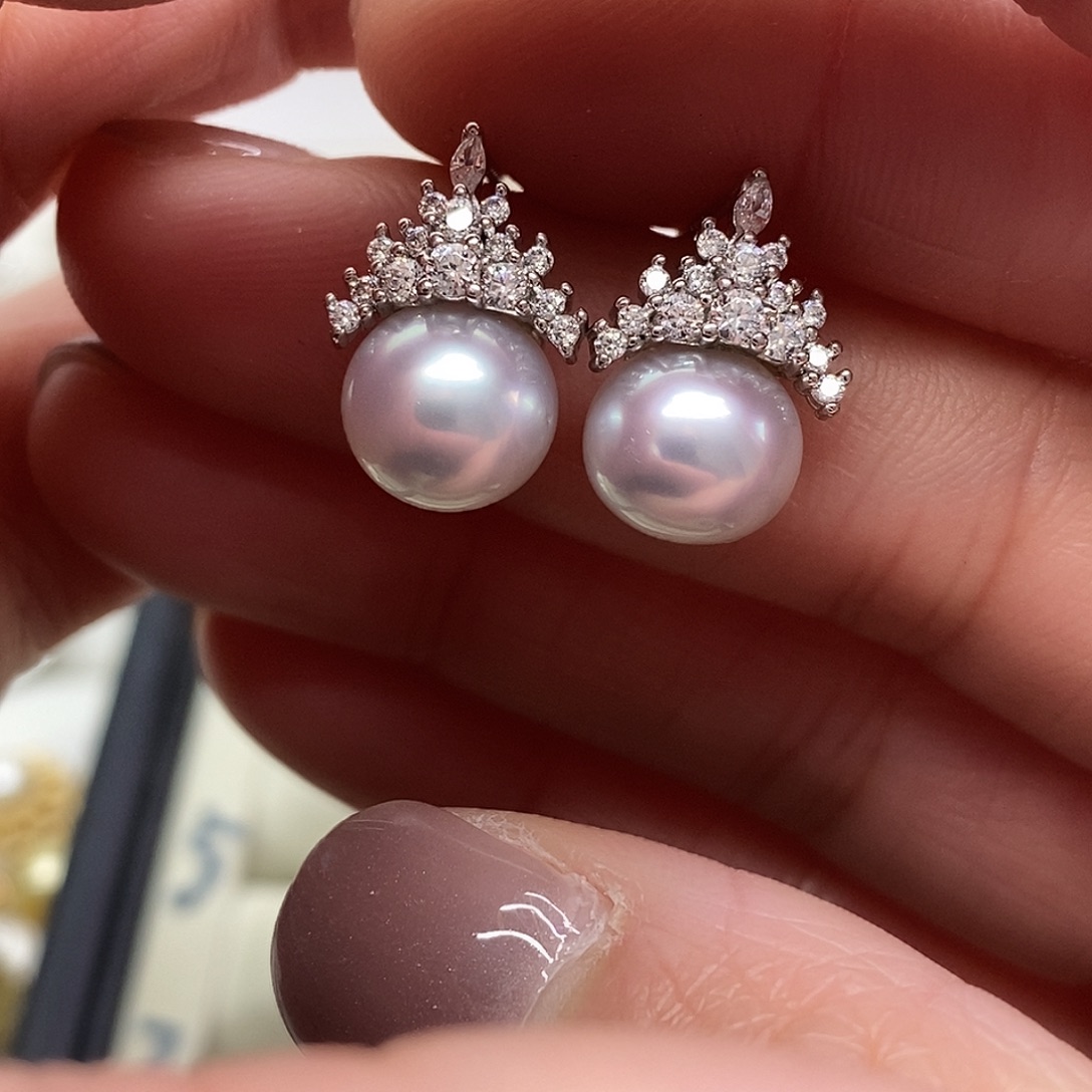 小***虾银S925镶嵌海水珍珠耳饰