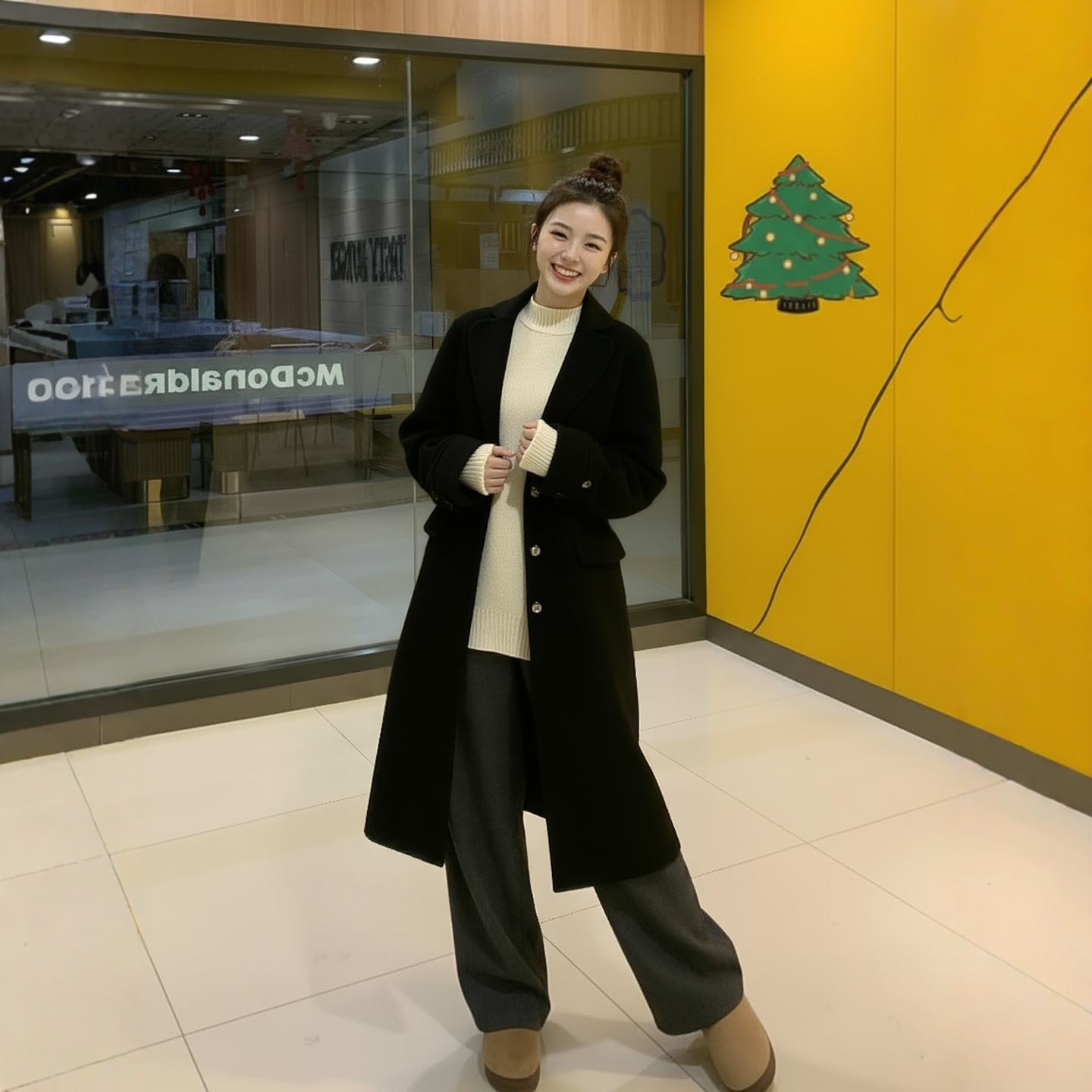 AF25新款中性风宽松羊绒羊毛呢外套女秋冬优雅长款大衣63084066