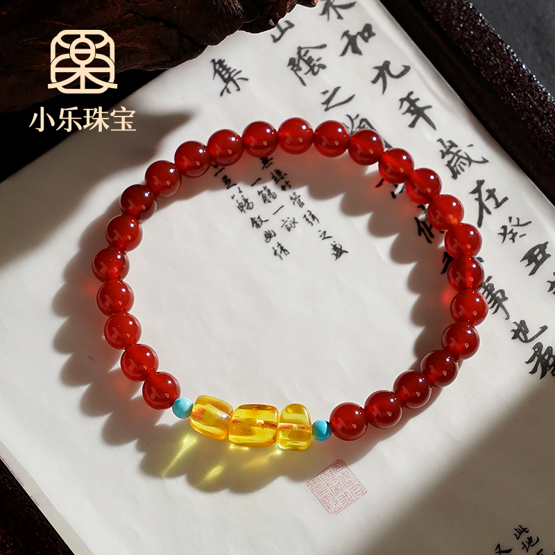 红玛瑙本命年红红火火蜜蜡绿松石单圈设计手链多样性发一-10007