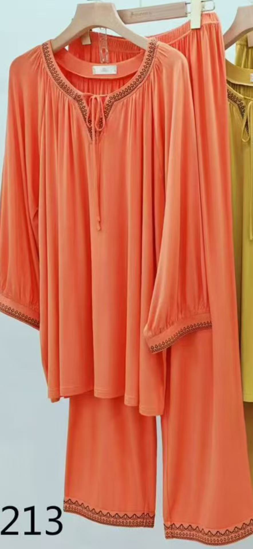 松紧带加大长袖家居服套装宽松睡衣长裤女士女上衣