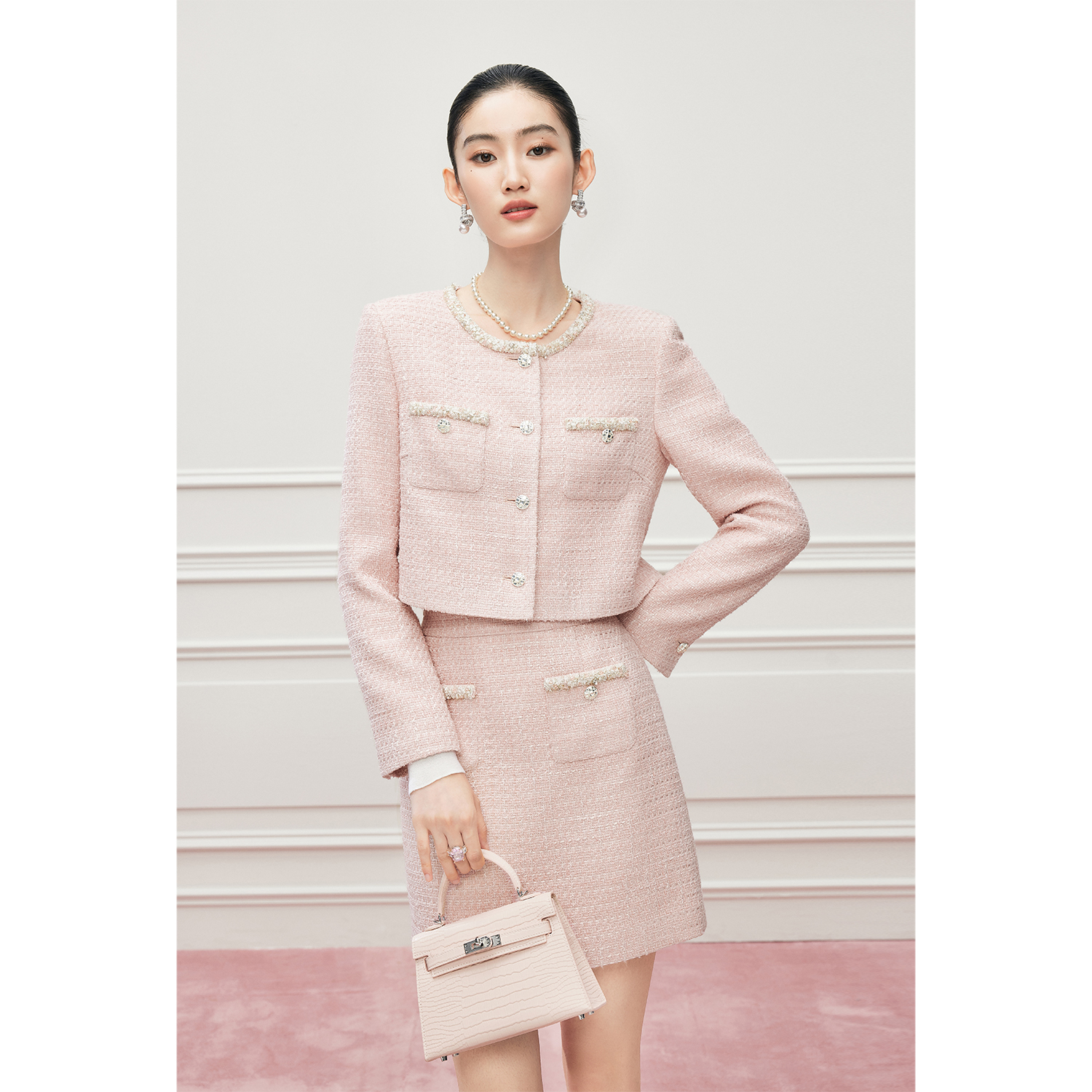 【诗语专属】MandyZhang肌理感粉色小香风短外套女秋上衣