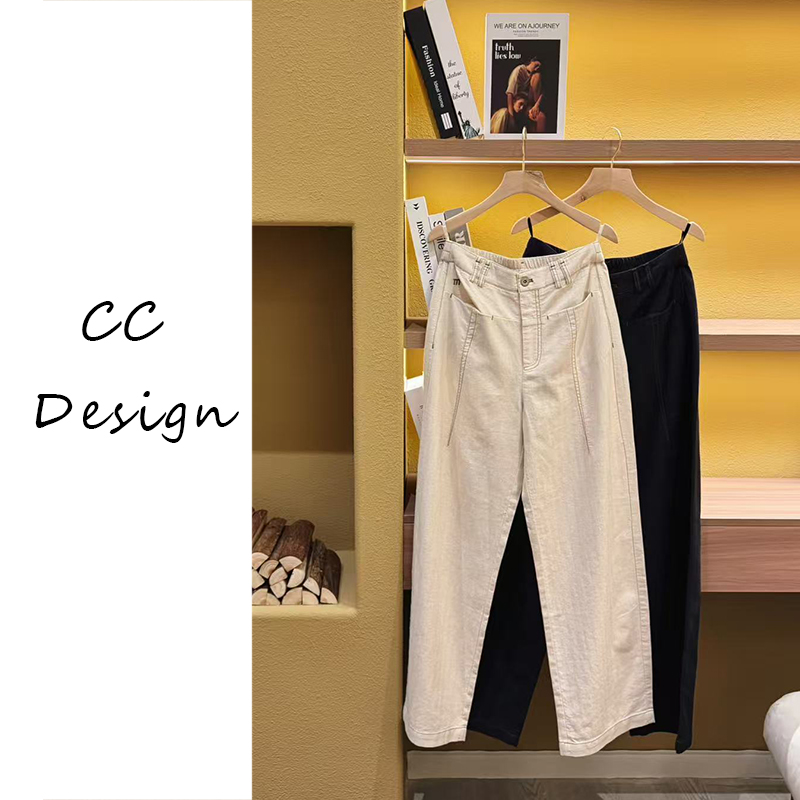 CAICAI-【一夕千念】亚麻百搭时尚休闲夏季舒适直筒阔腿裤女073018