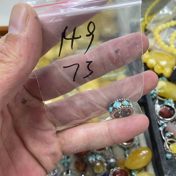 无***物银S925镶嵌蜜蜡裸石吊坠