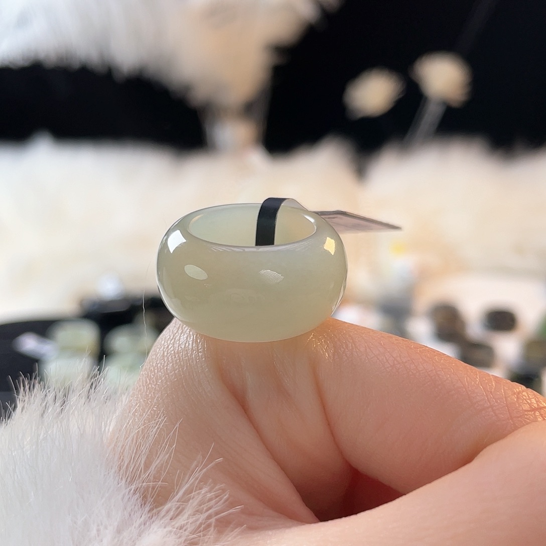 和田玉未镶嵌戒指k105冰奶蓝墩墩16.3mm