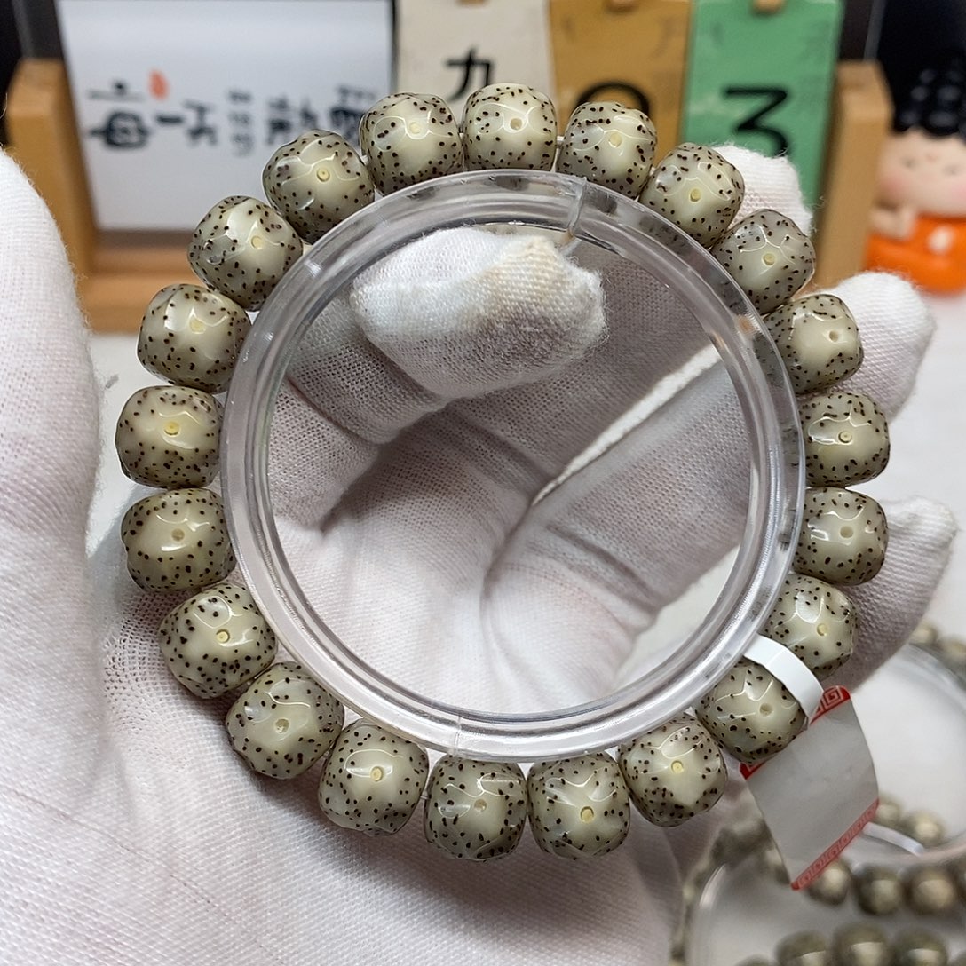 手串星月菩提11/10精品玉化奶奶灰双留白手工无相