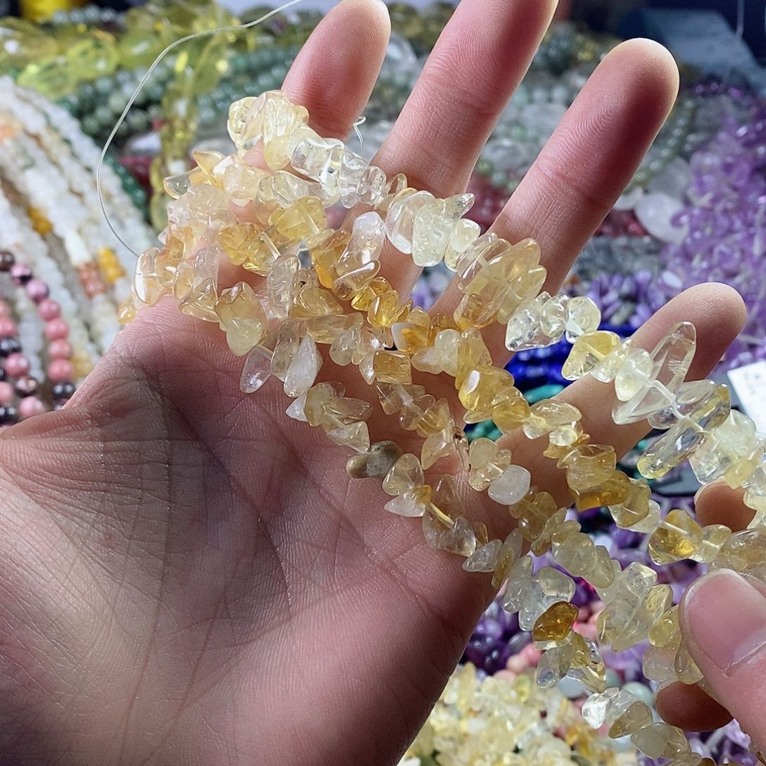 玛瑙/玉髓珠宝半成品未镶嵌一条天然80公分黄水晶碎石A223