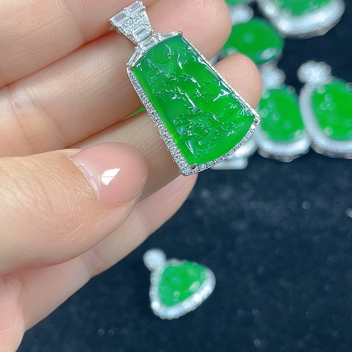 翡翠银S925镶嵌吊坠(不含链)