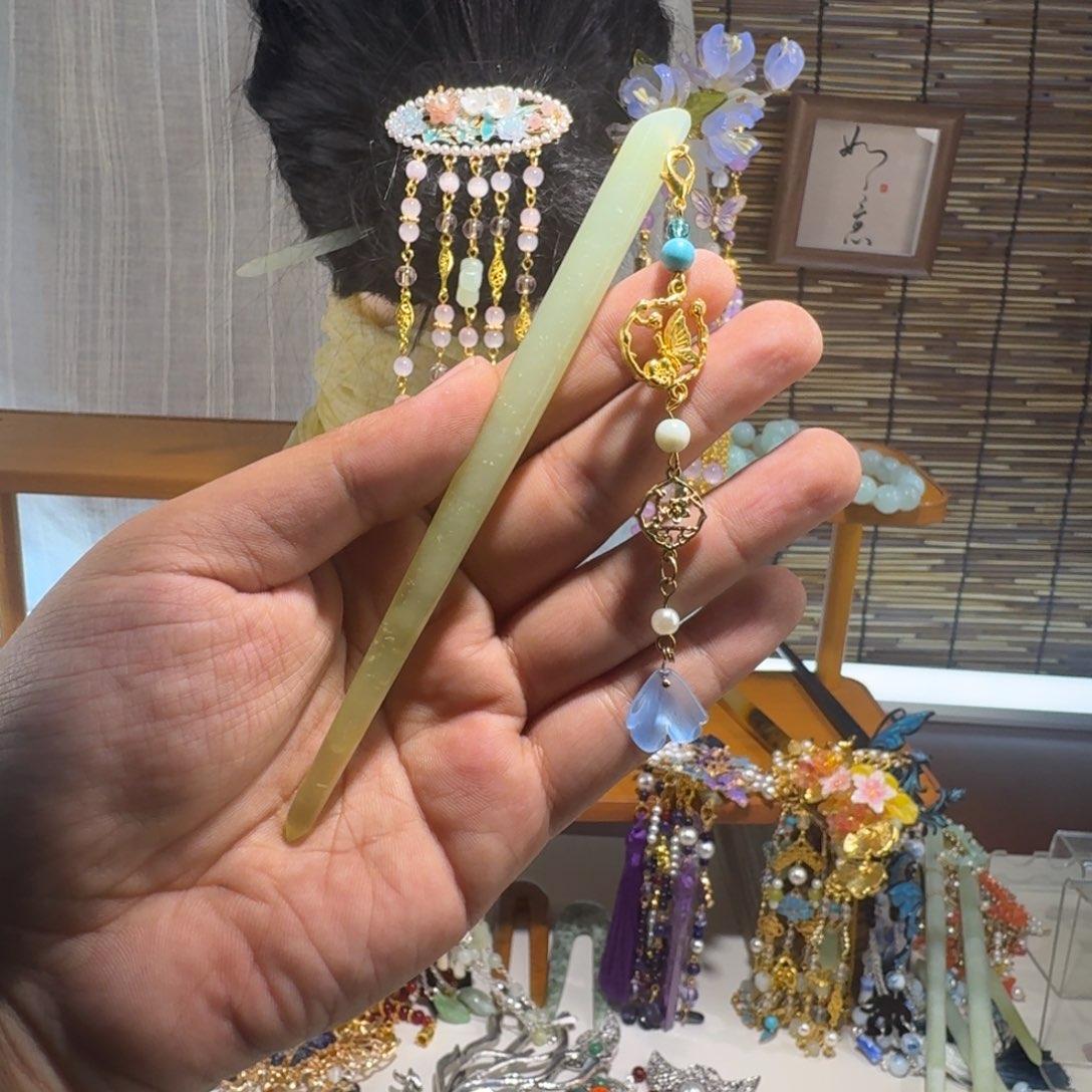 蛇纹石玉合金发饰
