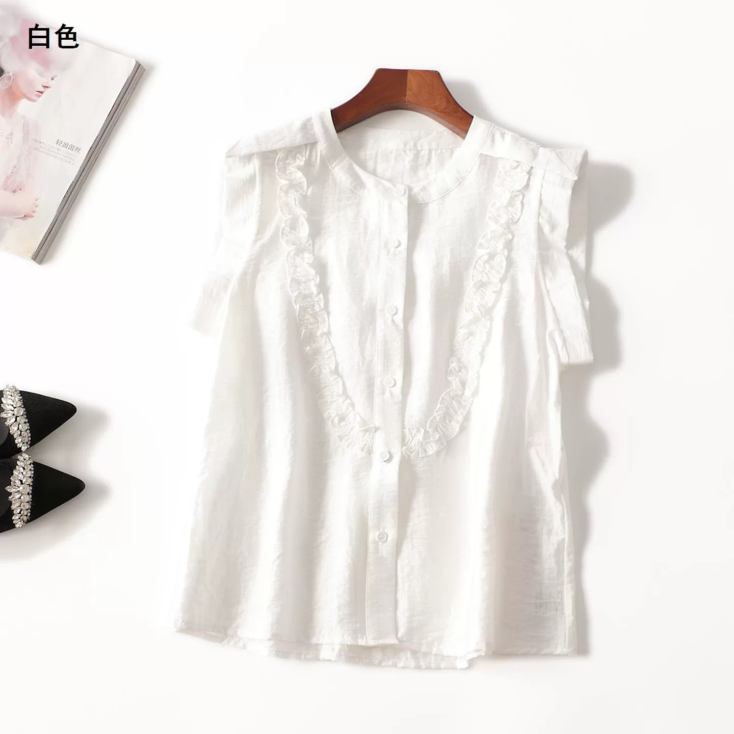 无印心匠A25638-2  复古木耳边&设计无袖衬衫洋气减龄百搭K182