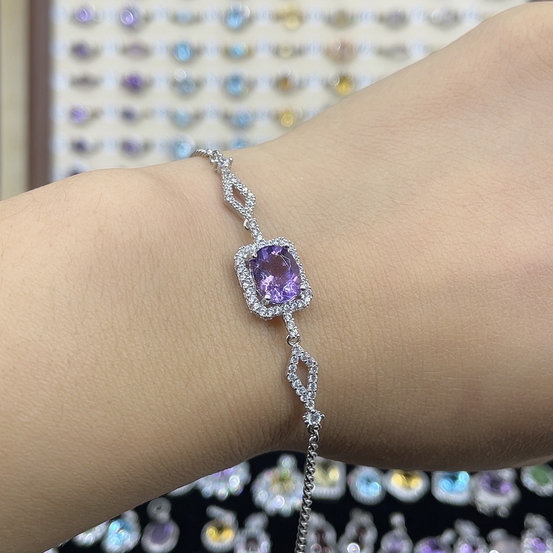 用***1银S925镶嵌手链紫晶