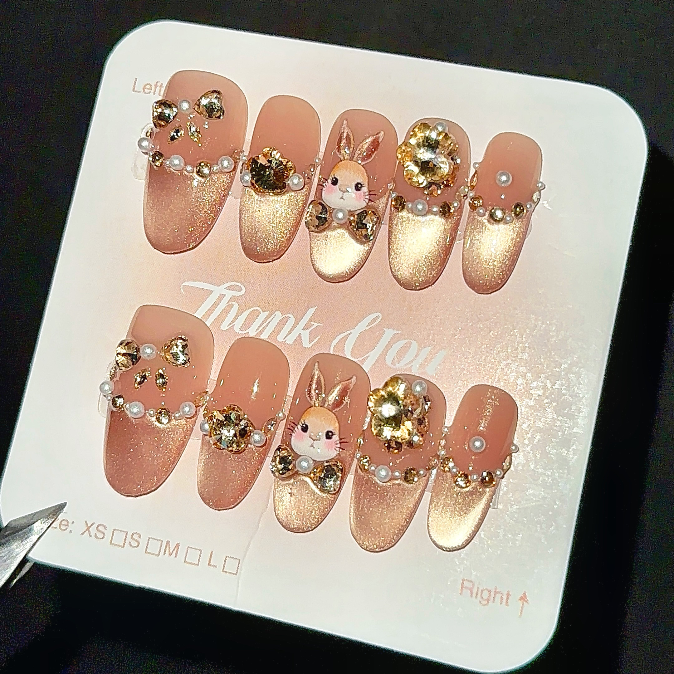 【手绘小兔】夏季爆款纯手工可拆卸穿戴甲高端光疗美甲假指甲贴