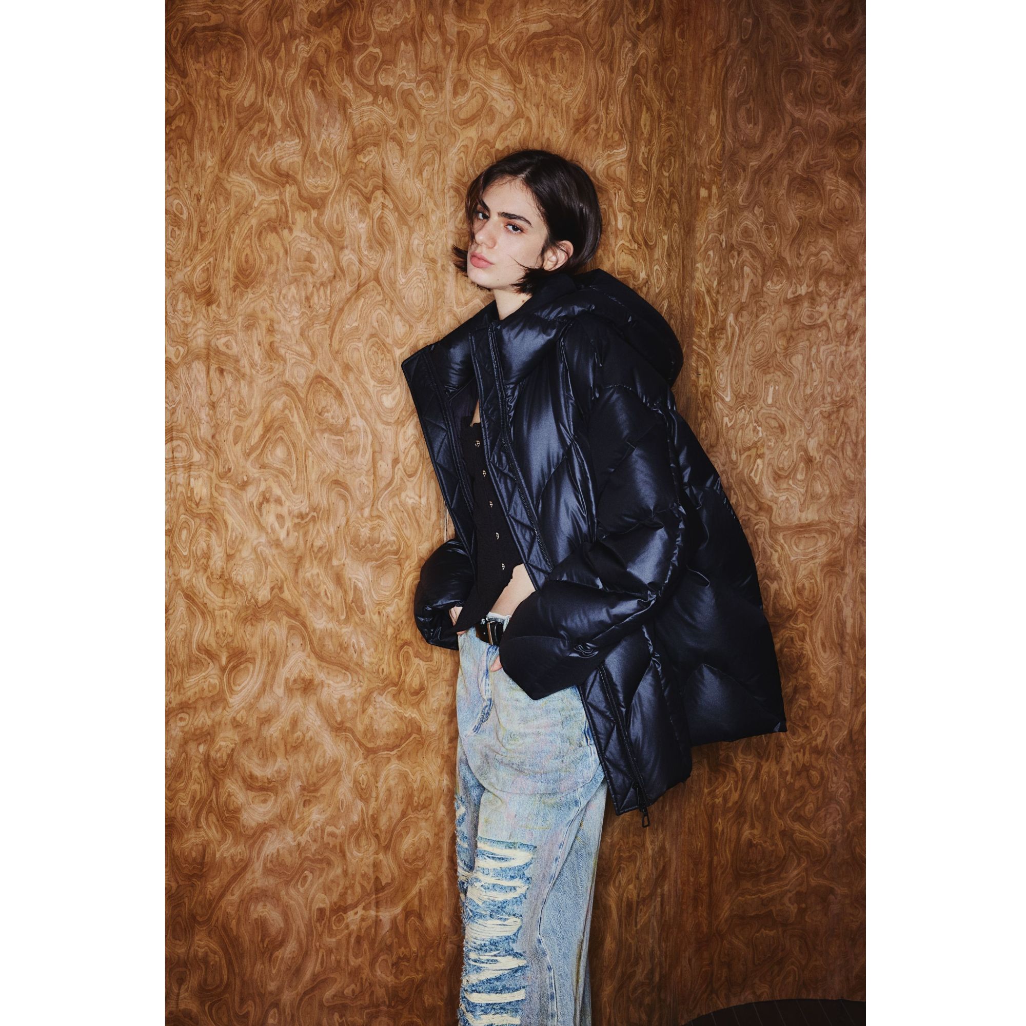 U ROSE[云朵暖绒Leaf Lines] 95白鸭绒连帽简约羽绒服2WMT0063