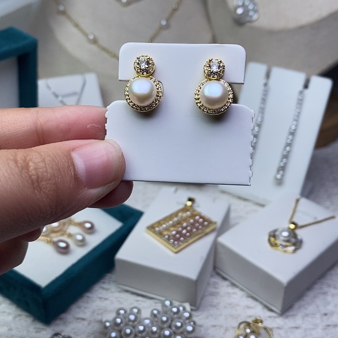 银S925镶嵌耳饰淡水珍珠