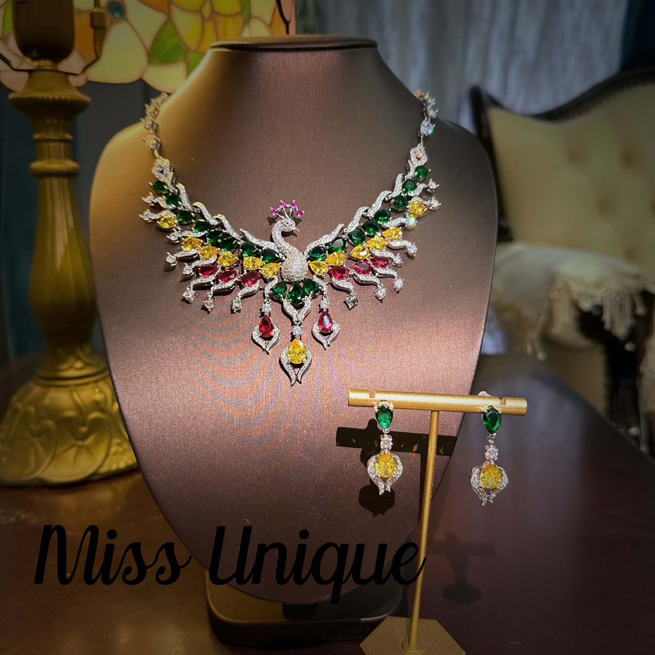  S6332彩色孔雀项链套装