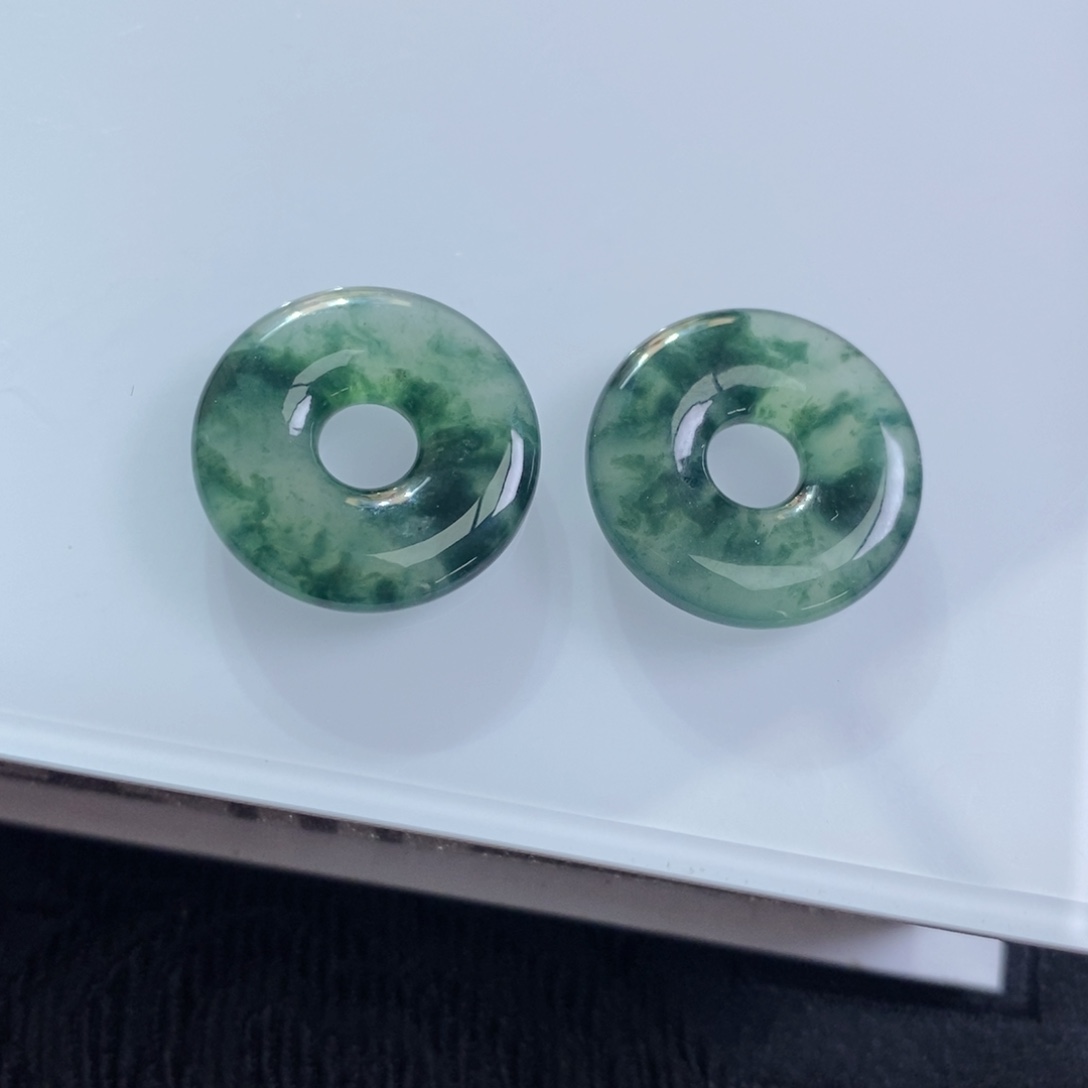 翡翠未镶嵌耳饰飘绿海藻花甜甜圈