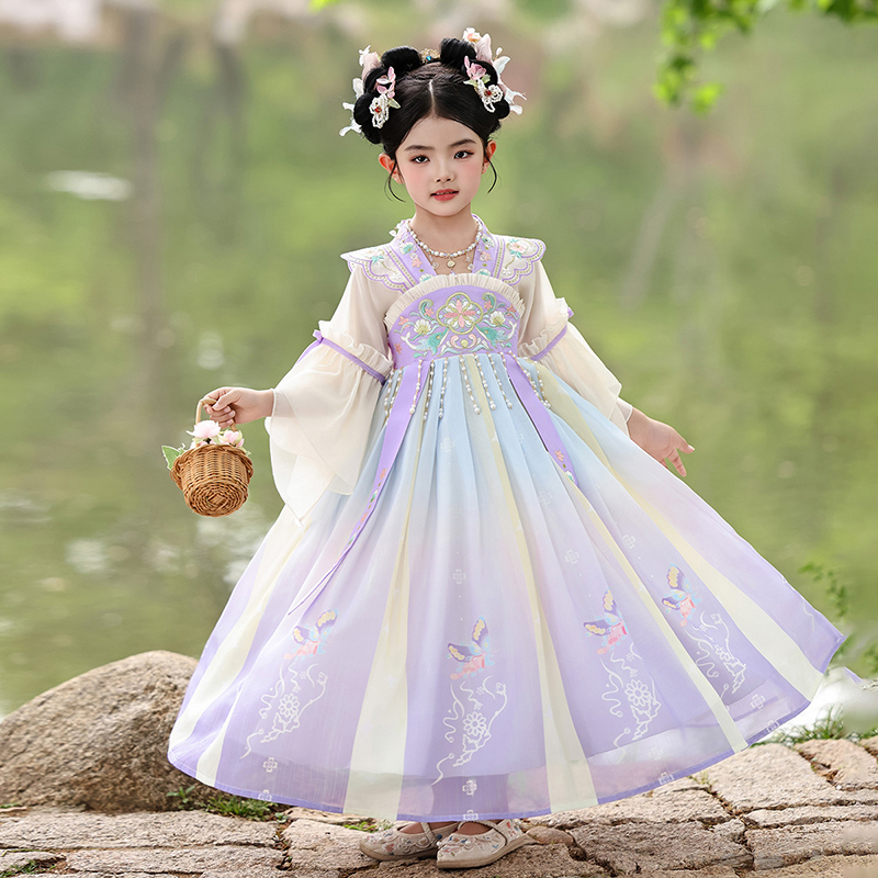 女童夏季汉服中国风民族飘逸仙女裙小女孩日常表演古装气质公主裙