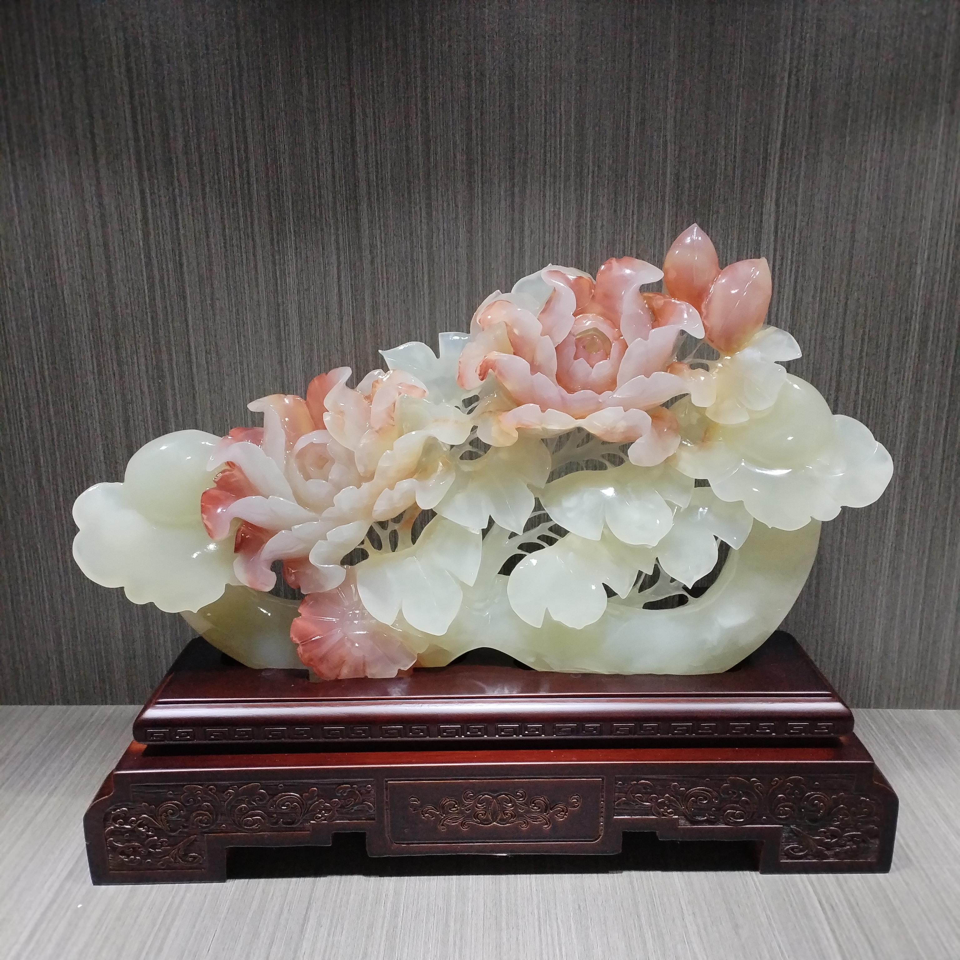 6002花开富贵手工雕刻别墅办公室客厅玄关酒柜乔迁开业送礼摆件