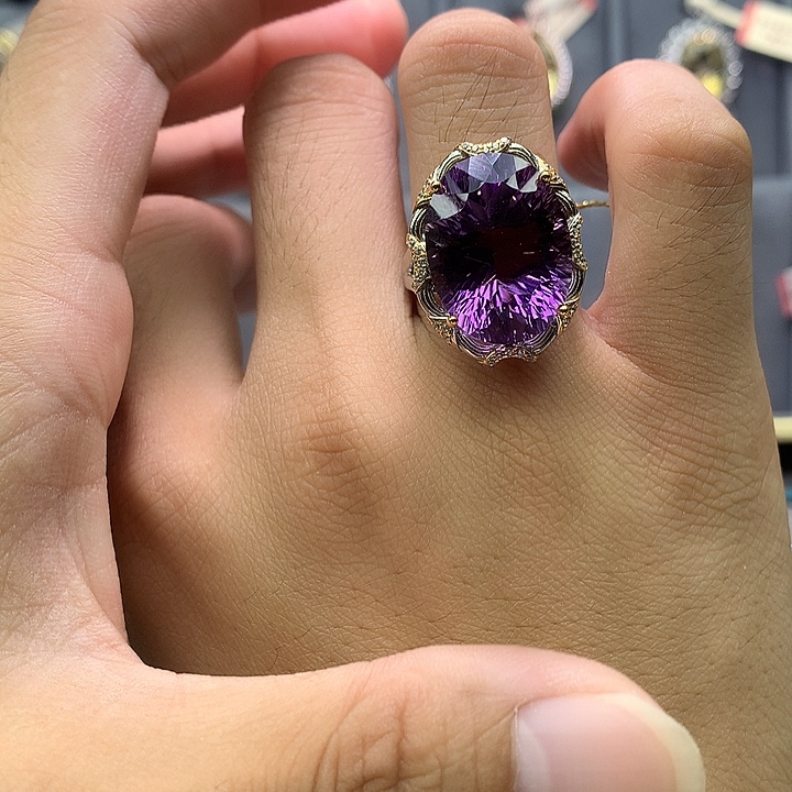 银S925镀金镶嵌戒指水晶