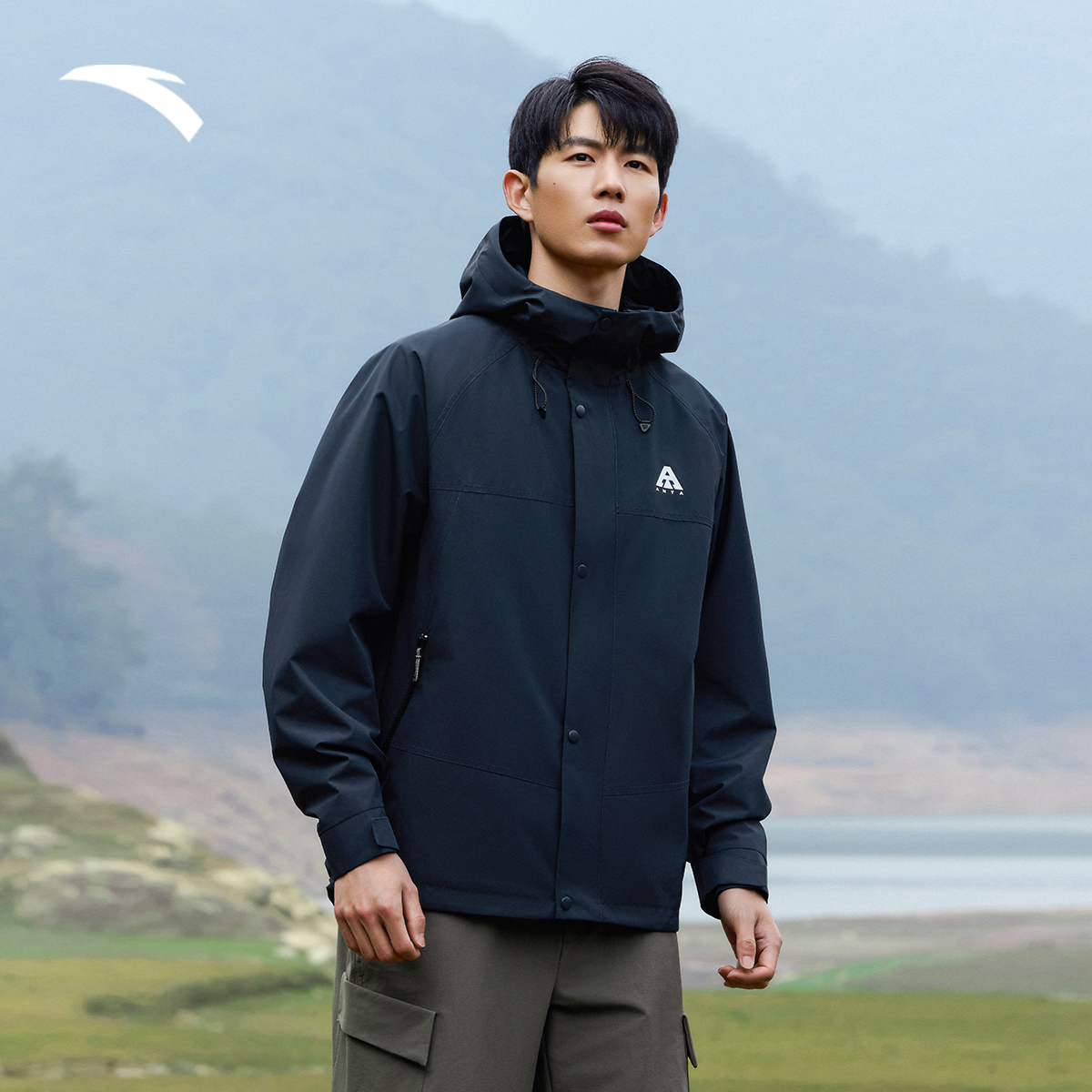 安踏水壳四防软壳衣丨廓形连帽运动外套男女防风防泼水夹克上衣