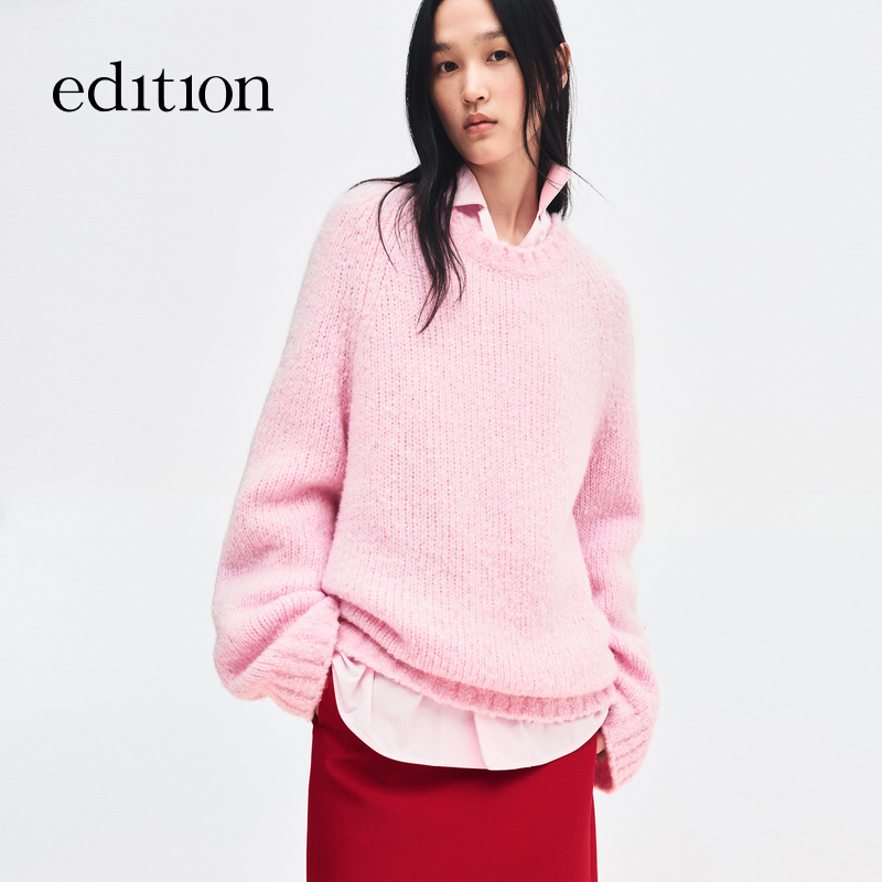 【商场同款】edition2026春季新款绵羊毛花纱粉色毛衣#EBF1SWT030