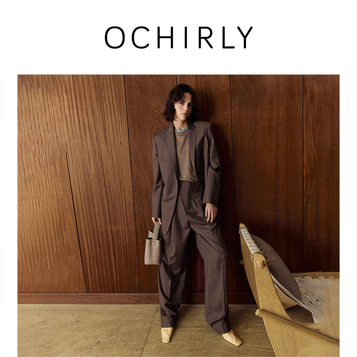 OCHIRLY欧时力 精纺呢直筒西装裤女哈伦静奢松弛秋季新品商场同款