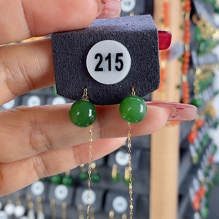 和田玉耳饰18K金镶嵌